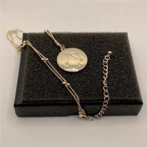 Libra Disk Zodiac Pendant Necklace with CZ Stones